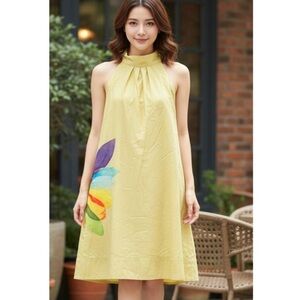 Yellow Halter Mini Dress with Floral Design